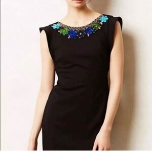 ANTHROPOLOGIE  BAILEY 44 black fitted dress with embellished neckline size  Med